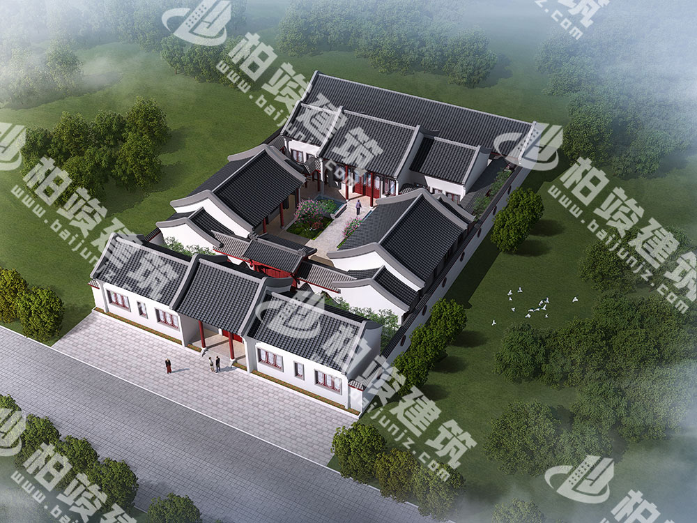 農(nóng)村自建四合院設(shè)計(jì)圖，三進(jìn)院落，占地1292㎡，內(nèi)部15室