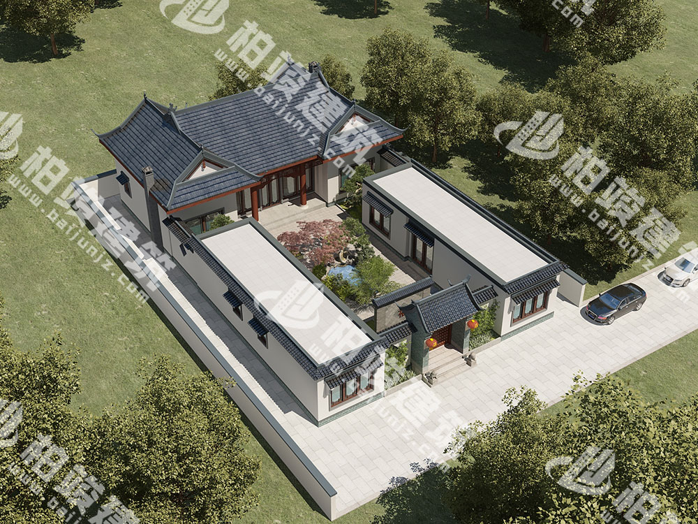 農(nóng)村自建四合院設計圖，中式庭院帶池，五臥室設計