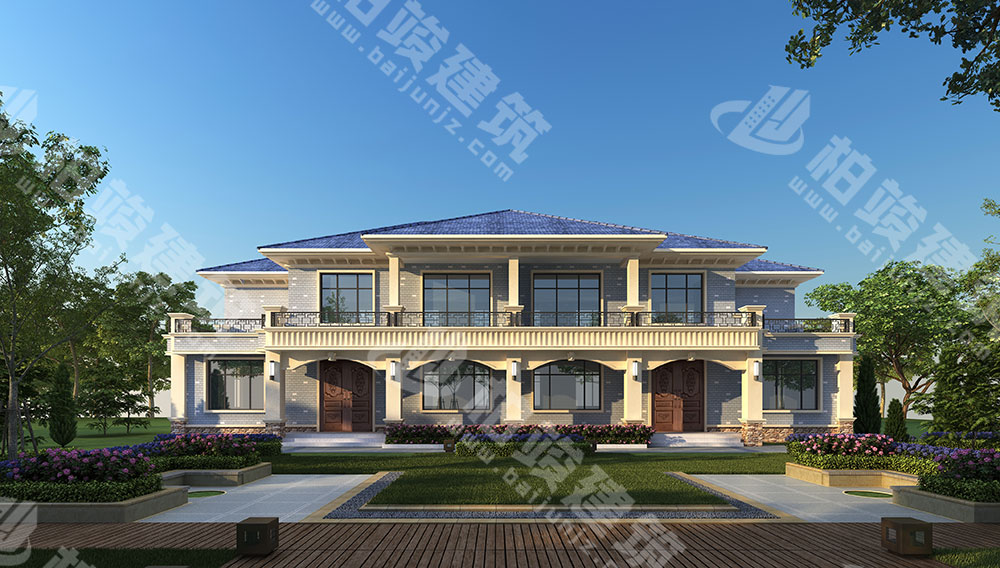 農(nóng)村自建二層雙拼別墅，磚混結(jié)構(gòu)，簡(jiǎn)歐風(fēng)格，戶(hù)型通透，布局合理