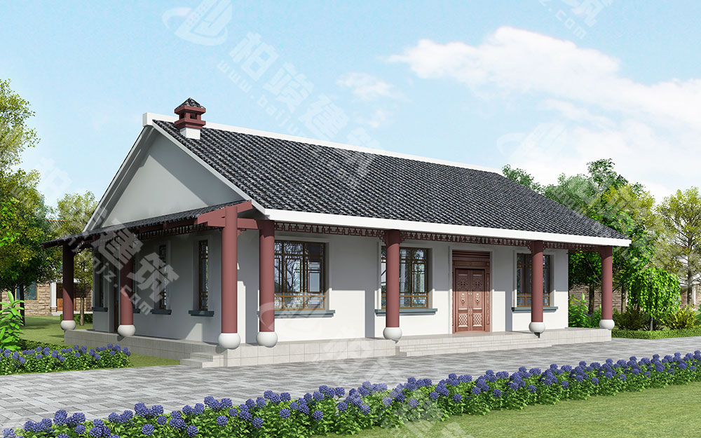 農(nóng)村自建一層新中式別墅，內(nèi)部四室，帶火炕、柴火灶、壁爐