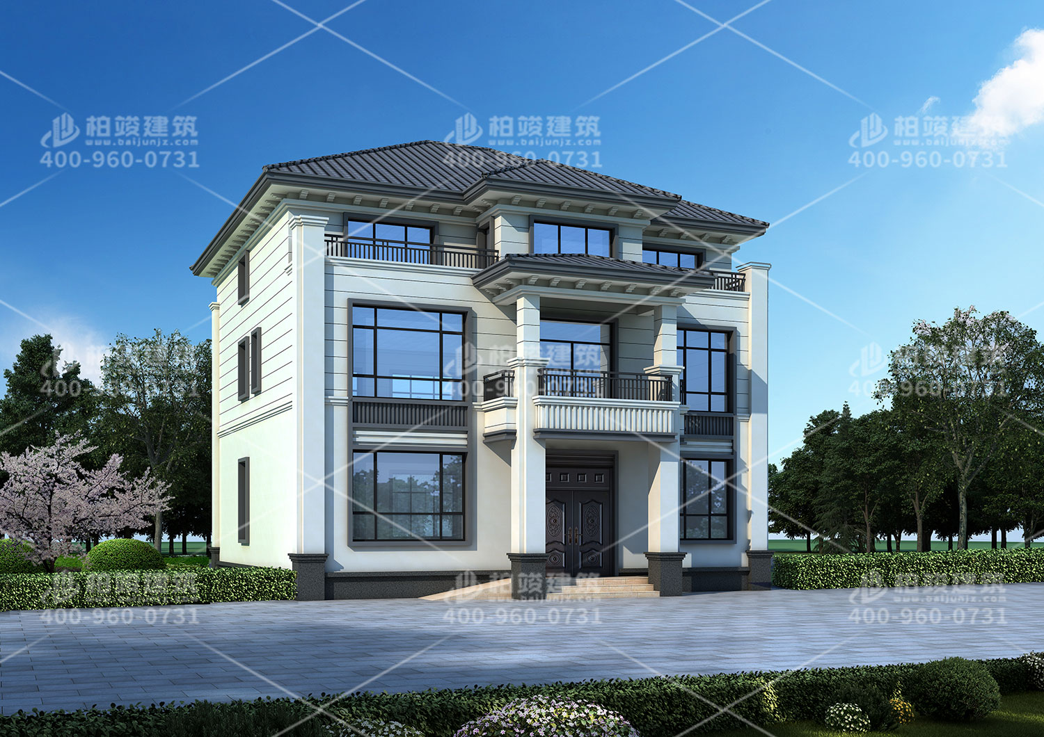 雙拼自建房設(shè)計圖，帶小車庫方便停車。