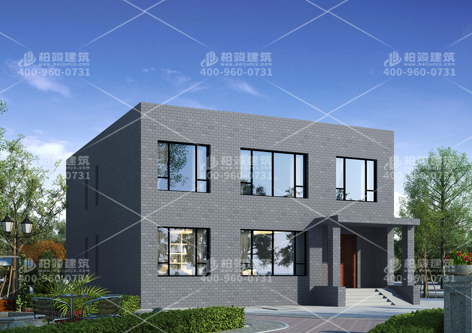 二層豪華別墅設(shè)計，平房頂設(shè)計。