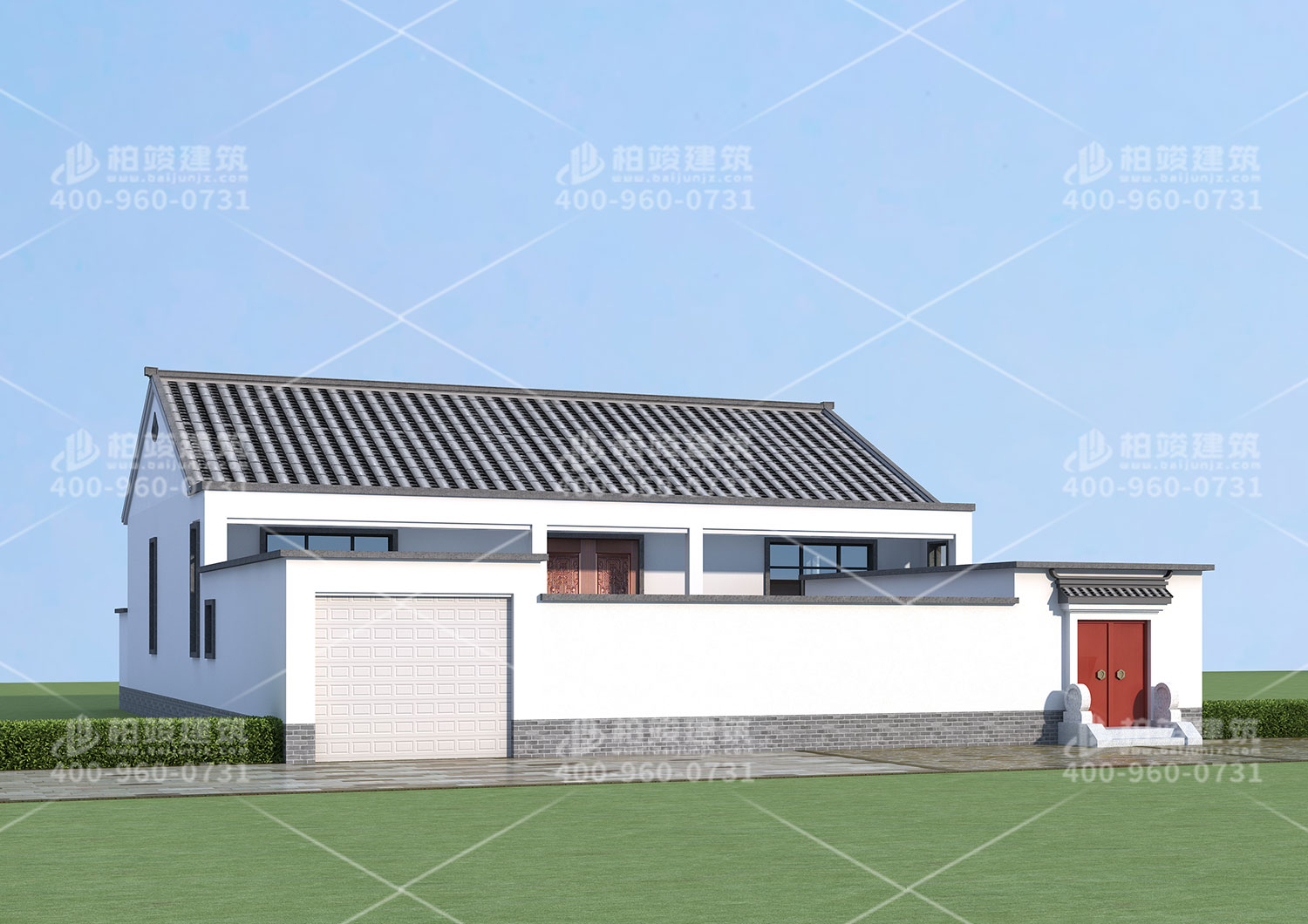 中式別墅設(shè)計(jì)圖，帶院子和地下室。