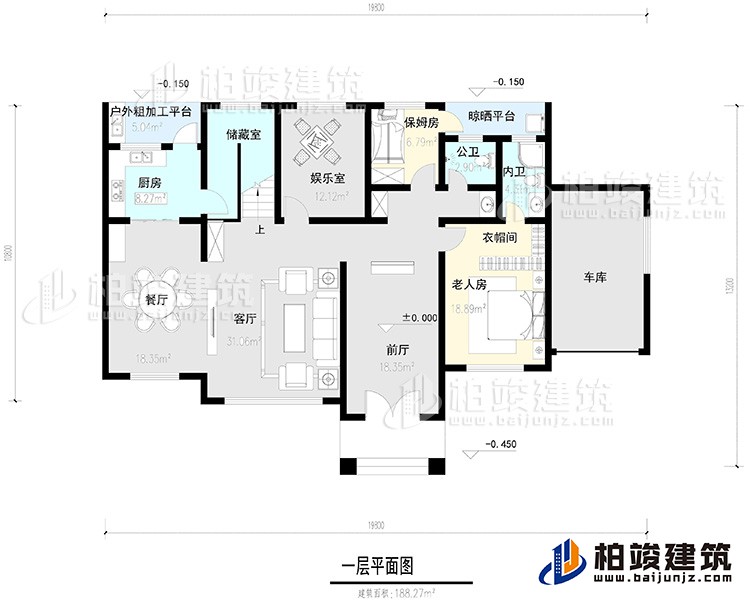 一層：2臥室，公衛(wèi)，健身房，2露臺(tái)。
