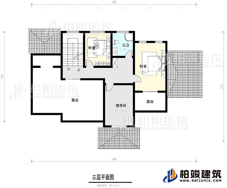 三層：2臥室，公衛(wèi)，健身房，2露臺(tái)。