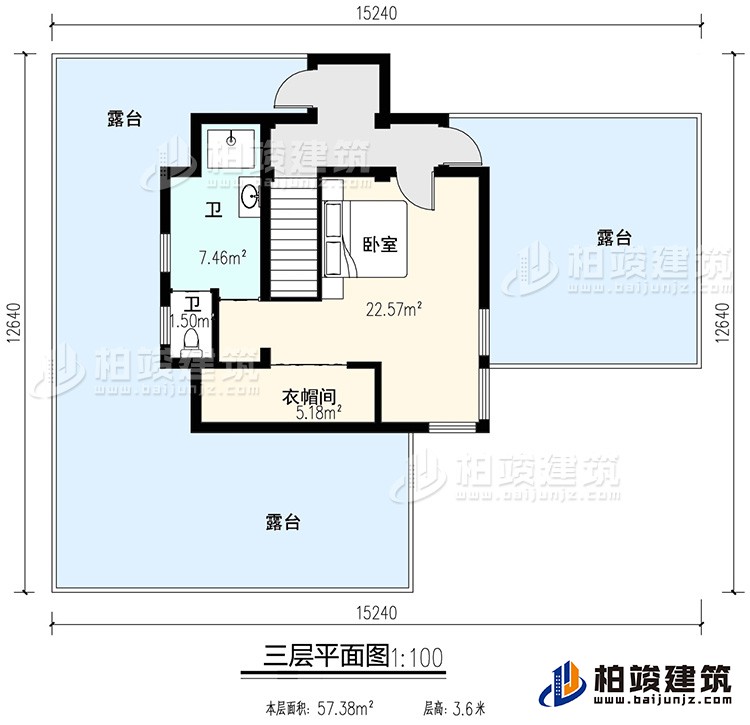 三層：臥室、公衛(wèi)、衣帽間、三露臺