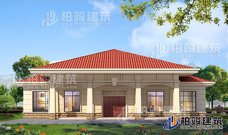 農(nóng)村20萬(wàn)自建一層平房設(shè)計(jì)圖，占地面積280平米BZ114-簡(jiǎn)歐風(fēng)格
