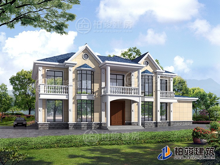 農(nóng)村30萬別墅款式二層自建房設計圖，外觀簡約大氣BZ289-簡歐風格