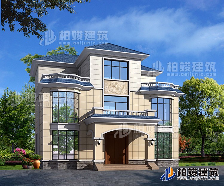 三層小雙拼農(nóng)村自建房屋建筑施工圖別墅設計圖紙,小別墅設計圖BZ389-簡歐風格