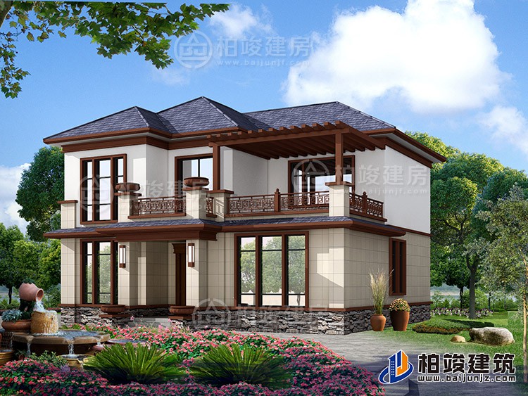 2019新款農(nóng)村20萬(wàn)元二層小樓圖，占地140平米左右BZ288-新中式風(fēng)格