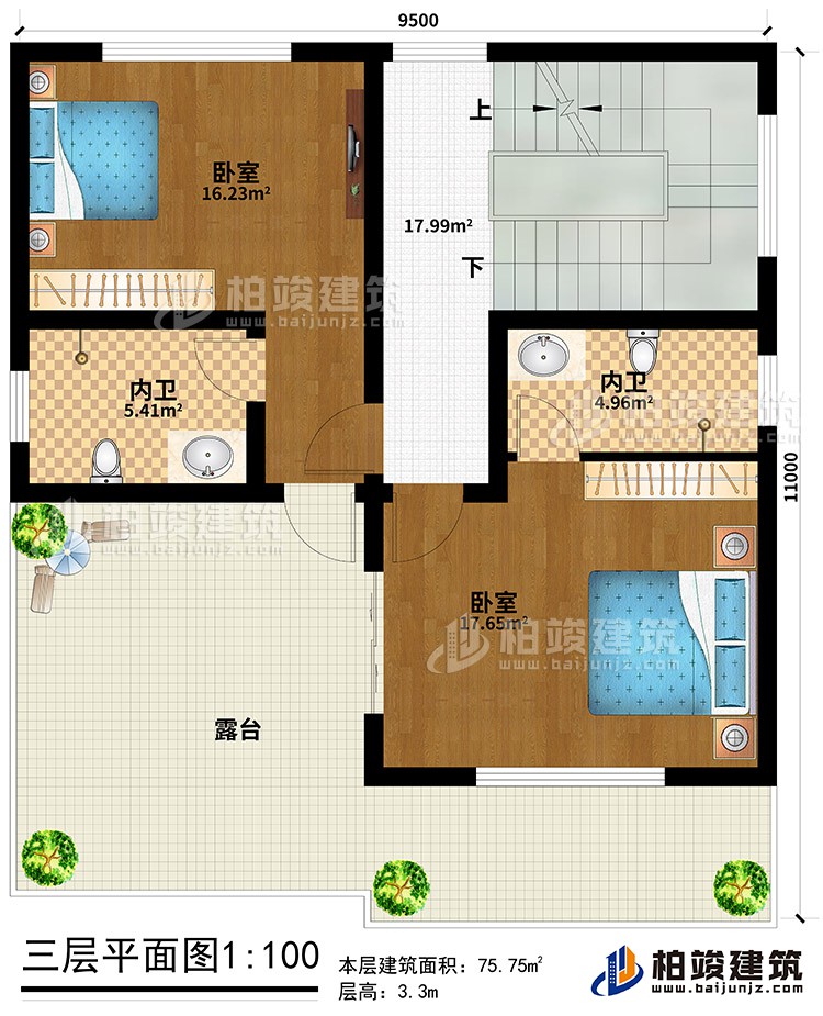 三層：2臥室、2內(nèi)衛(wèi)、露臺(tái)