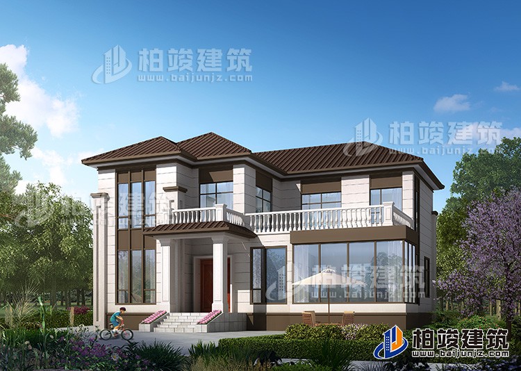 農(nóng)村25萬(wàn)別墅款式二層自建房設(shè)計(jì)圖，外觀簡(jiǎn)約大氣BZ2513-簡(jiǎn)歐風(fēng)格