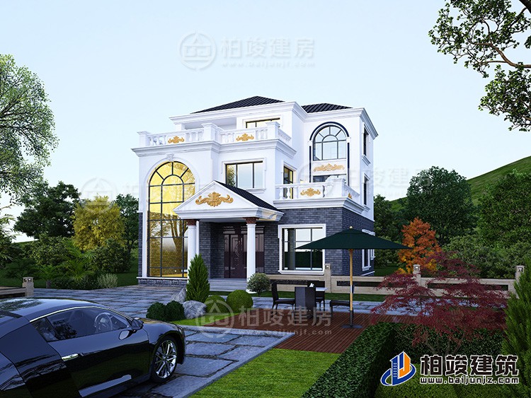 新農(nóng)村私人別墅建筑設(shè)計(jì)施工圖，全套三層別墅設(shè)計(jì)圖紙BZ3512-簡(jiǎn)歐風(fēng)格