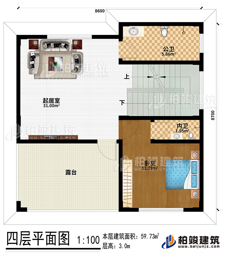 四層：起居室、臥室、內(nèi)衛(wèi)、公衛(wèi)、露臺(tái)