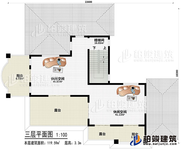 頂層：2休閑空間、2露臺、2陽臺、樓梯間