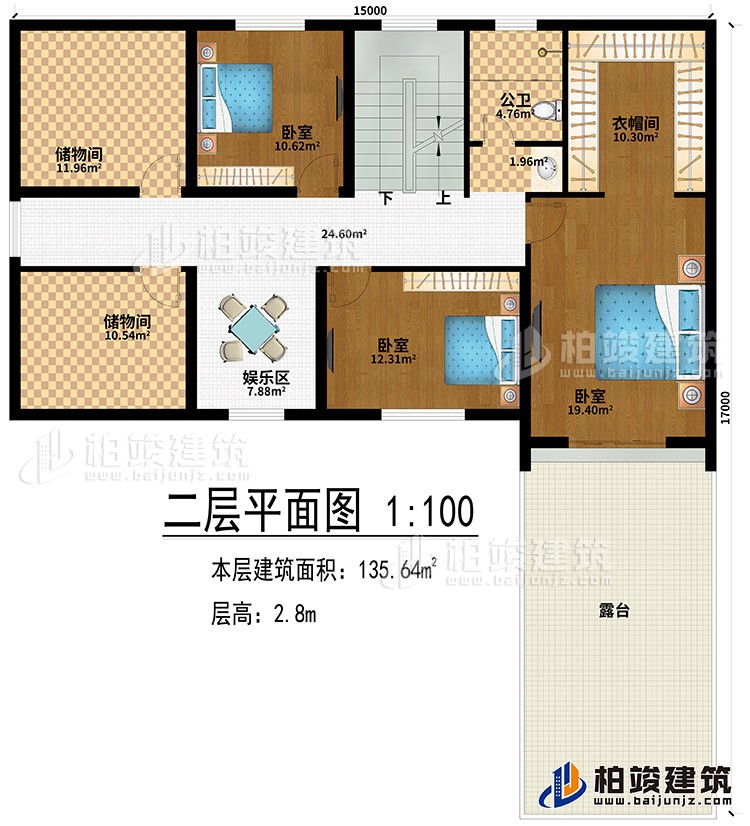 閣樓：娛樂區(qū)、2儲(chǔ)物間、3臥室、衣帽間、露臺(tái)