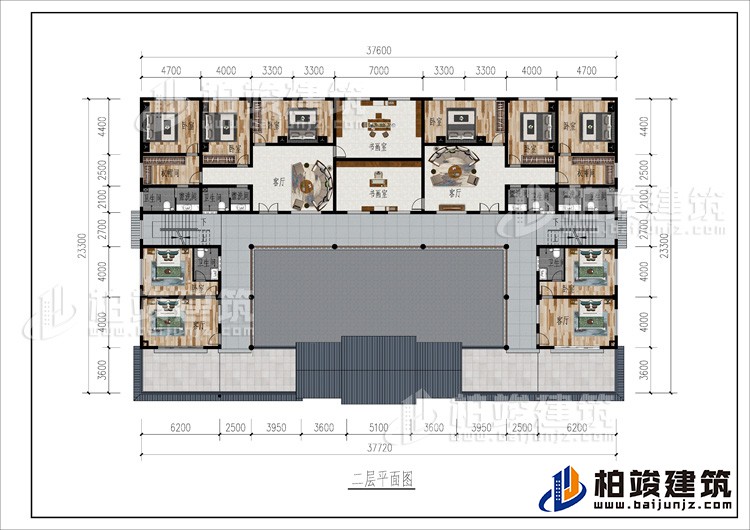二層：2客廳、2書畫室、公衛(wèi)、10臥室、2衣帽間、4內(nèi)衛(wèi)、2露臺(tái)