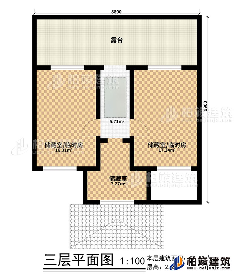三層：3儲(chǔ)藏室，露臺(tái)