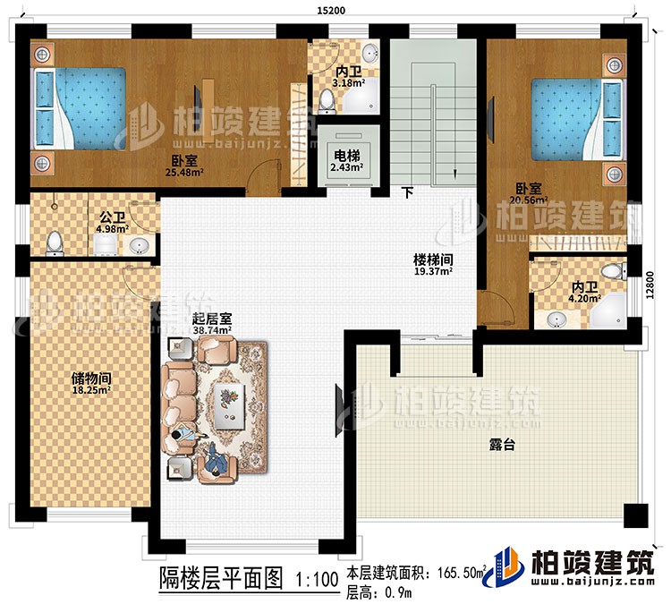閣樓：2臥室、電梯、樓梯間、起居室、儲(chǔ)物間、公衛(wèi)、2內(nèi)衛(wèi)、露臺(tái)