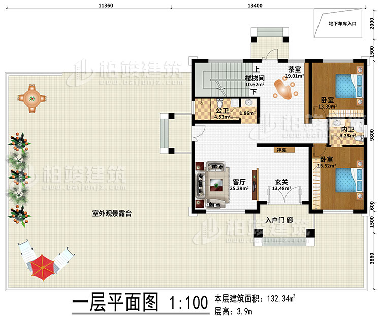 一層：起居室、樓梯間、書房、3臥室、衣帽間、公衛(wèi)、內(nèi)衛(wèi)、陽臺
