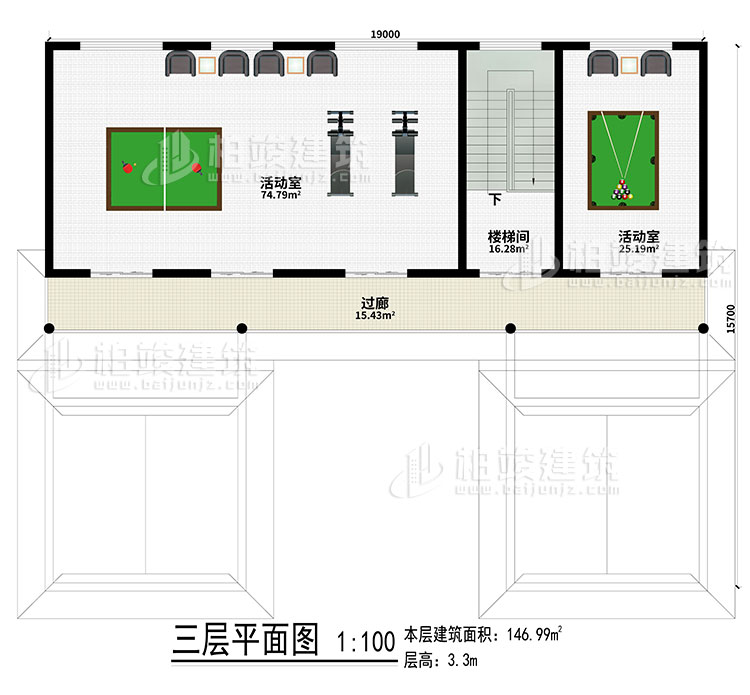 三層：2活動(dòng)室、樓梯間、過(guò)廊